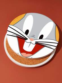 LOONEY TUNES X SHEIN 杯垫4件套，吸水饮料杯垫带支架，热带度假风格陶瓷饮料杯垫，用于保护桌面，茶几装饰，非常适合家居装饰，搬家礼物 - 彩色 - 查看 4