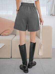 DAZY Women's Casual Solid Color Fold Pleated Loose Shorts With Side Pockets, Summer