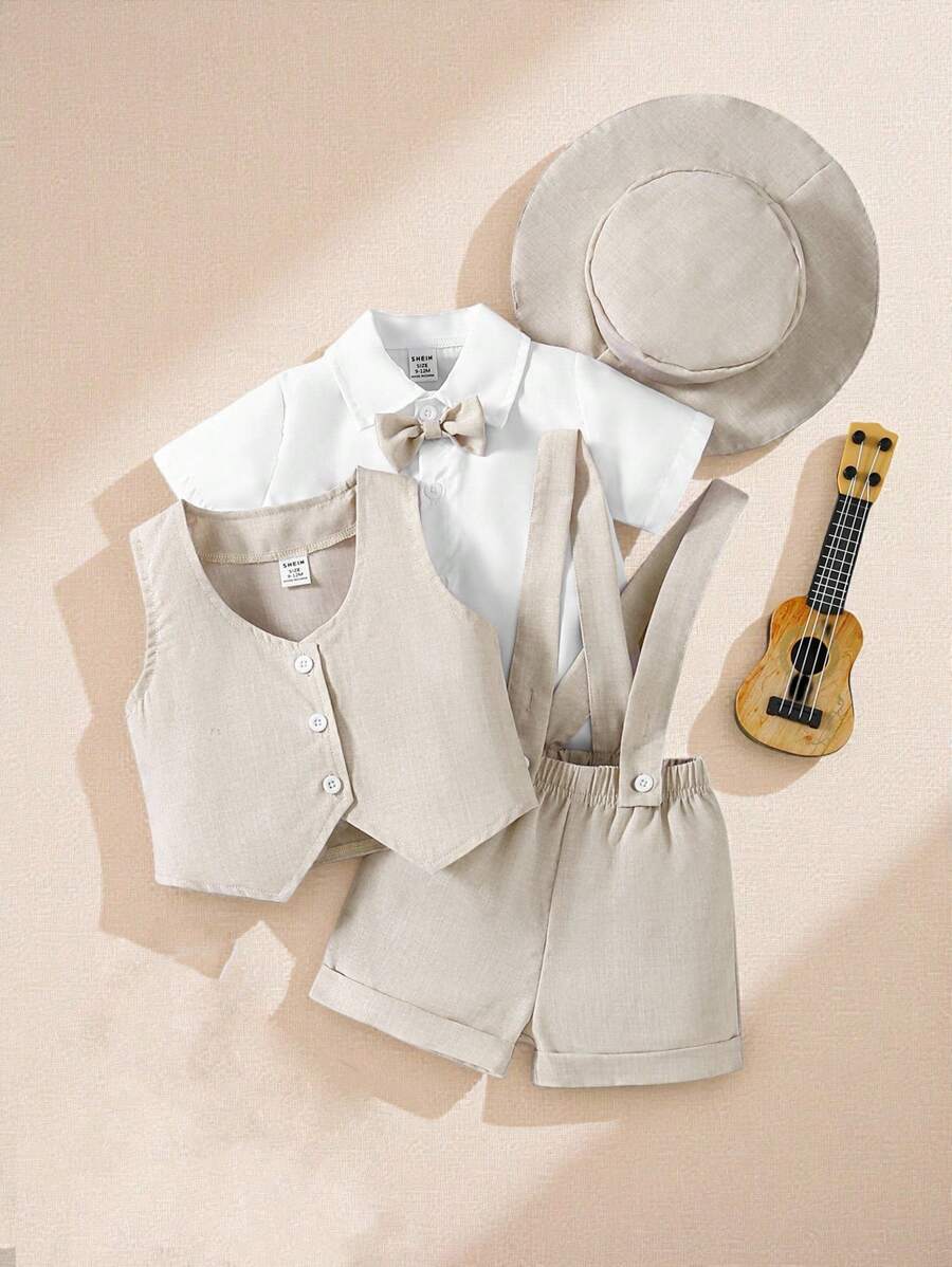 Souflis Souflis Short Sleeve Shirt With Bowtie & Suspenders And Shorts Baby Boy Gentlemen Outfit, Suitable For Festivals And Outdoor Activities. - Multicolor - View 1