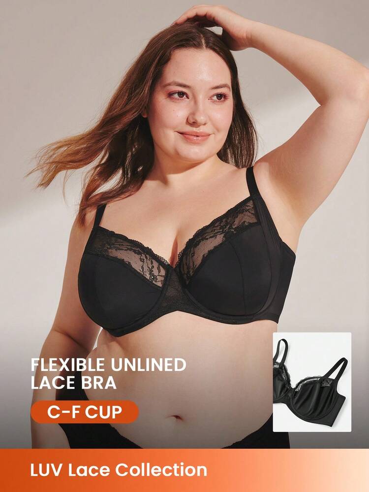 Plus Full Coverage Lace Mesh Bra