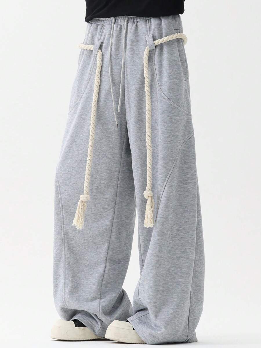 Manfinity EZcore 男士松紧腰抽绳宽松休闲夏季时尚运动裤灰色宽松运动裤阔腿运动裤男士宽松运动裤超大码运动裤