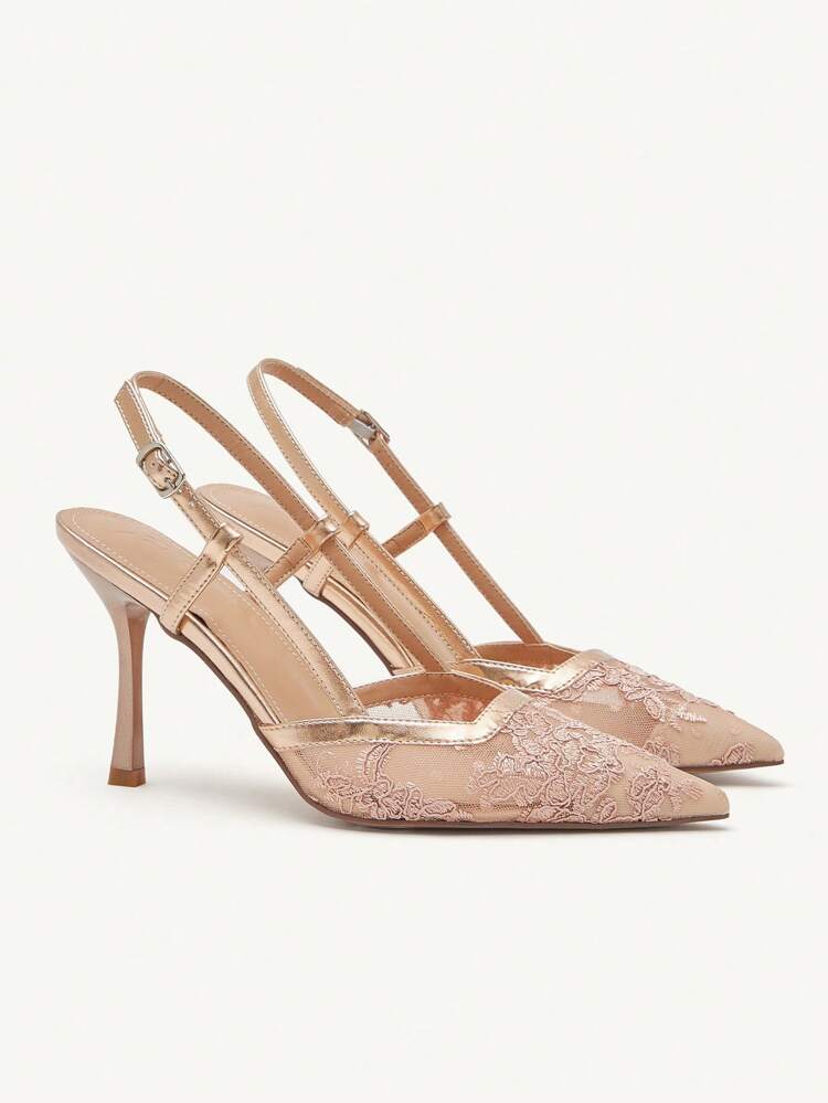 CUCCOO SZL Cuccoo Women Floral Mesh Adjustable Buckle Design Pointed Toe Fashion High Heels For Christmas Spring Shoes