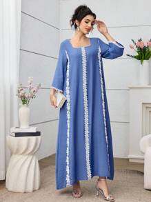 Yasmyna Spring Summer Square Neck Floral Trim Dress