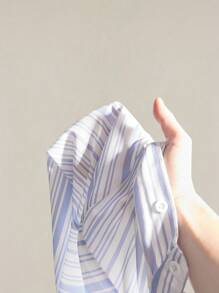 SHEIN ICON Women's Striped Shirt, Vintage Sexy Backstrap Cinched Waist Office Mermaid Style, Avant-Garde - Multicolor - View 11