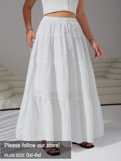 Solflare Plus Size Casual Long White Skirt, Spring & Autumn