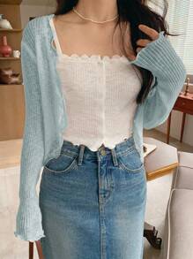 DAZY 女士白色和米色花卉半透明开衫 - 藍色 - 查看 3