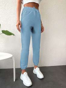 EURMUSE Cotton Ladies Tie-Up Ankle Sweatpants - Baby Blue - View 4