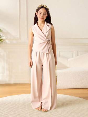 SHEIN Tween Girls Sleeveless 2 In 1 Jumpsuit