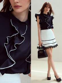 MOTF STUDIO Blusa con dettagli volant e profili a contrasto - nero - Visualizzare 7