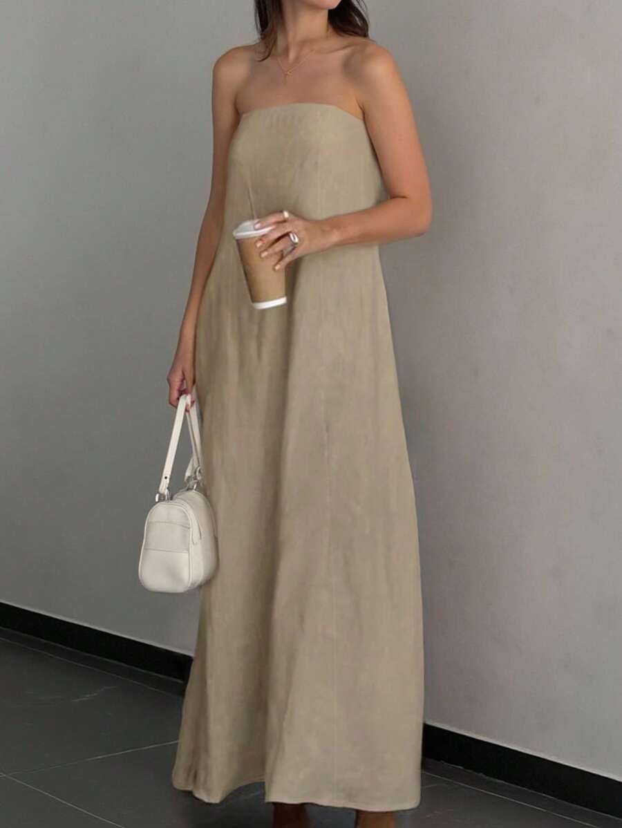 INAWLY 女士休闲纯色长款背心裙