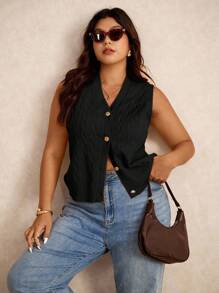 Elaquor Damska kamizelka dzianinowa na guziki w dużym rozmiarze, casualowa, biznesowa, swobodna, nauczycielska, jesień/zima