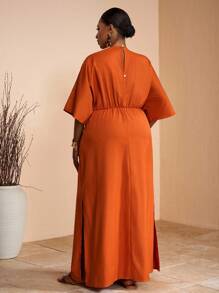 Veslaya Đầm maxi cỡ lớn Xuân/Hè mới về, thích hợp cho kỳ nghỉ, đi nghỉ mát, đi dự tiệc và mặc hàng ngày. Đầm ôm dáng, màu kaki trơn, cổ chữ V, tay áo trễ vai, thắt eo, xẻ tà, chất liệu vải dệt họa tiết. Đầm maxi cỡ lớn màu cam, đầm cỡ lớn màu cam cháy, đầm quấn cỡ lớn. - màu nâu - Xem 3