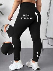 SHEIN CURVE+ Quần legging dài nữ cỡ lớn, thích hợp mặc đi nghỉ mát, thường ngày vào mùa thu và đông, chất liệu mềm mại, giữ ấm và chống lạnh. - màu đen - Xem 8
