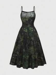 ROMWE Vintage Fairycore Tie-Dye Print Sleeveless Dress, Autumn/Spring - Multicolor - View 2