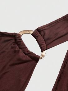 ROMWE Grunge Punk Y2K 节日性感套装：加大码低胸背心和豹纹亮片迷你短裤 - 棕色 - 查看 3