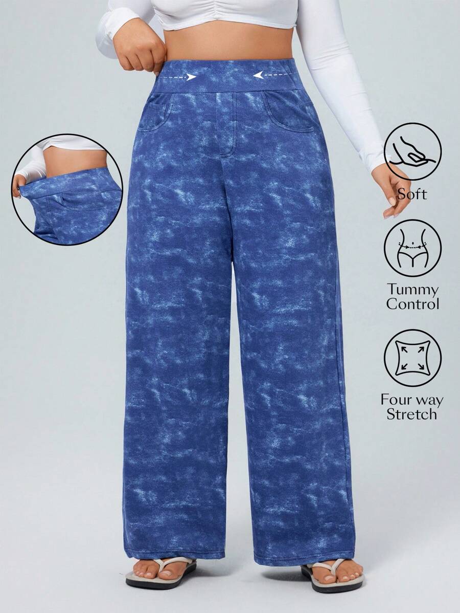 Flexra Jeans novio de pierna ancha de punto elástico extra grande - Azul lavado oscuro - Ver 1