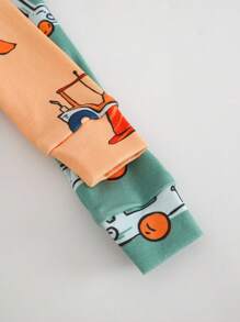 Cozy Pixies 4 件套男婴舒适睡衣套装，卡通汽车图案针织柔软圆领长袖上衣和松紧腰长裤 - 霧霾藍 - 查看 5