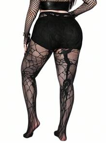 Whyspr Plus Size Women Dark Street Style Sexy Sheer Mesh Panel Leggings - Black - View 4