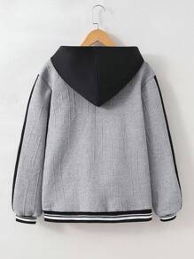 Chaqueta de estilo casual con textura, estampado de letras y gráficos, y aplicaciones, adecuada para adolescentes varones en uso diario y salidas en otoño/invierno - Multicolor - Ver 2