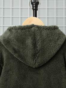 SHEIN Sudadera con capucha de forro polar bordada por ambos lados, informal, para niño preadolescente en otoño/invierno - Verde militar - Ver 4