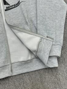 SHEIN Bolty 青少年男童 1 件套休闲运动街头舒适百搭保暖超高性价比宽松休闲连帽大 Logo 几何图案中分口袋连帽卫衣；秋冬季；秋冬季青少年拉链卫衣灰色拉链卫衣；返校季； - 灰色 - 查看 8