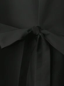 SHEIN Clasi 女士纯色长袖打结腰优雅衬衫 - 黑色 - 查看 4