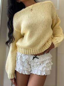 SHEIN EZwear Áo khoác cardigan buộc dây màu vàng bơ trơn thường ngày dành cho nữ, đa năng trong mùa thu/đông - Màu be - Xem 7