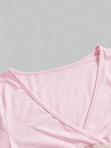 ROMWE Hippie 夏季海滩节日派对音乐节复古花卉刺绣弹力短袖修身棕色女士T恤 - 粉色 - 查看 4