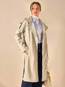 CLARA VERO Belted Water Repellent Long Trench Coat - Beige - View 1