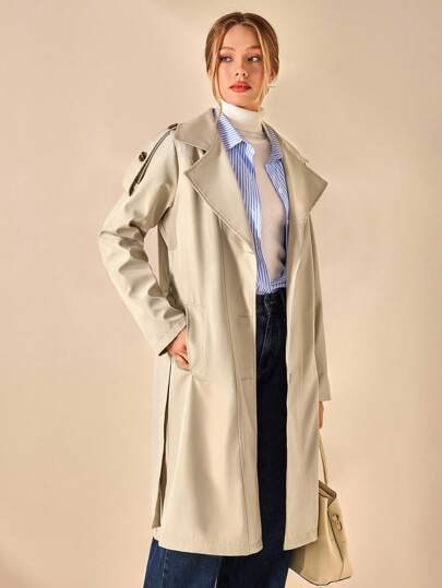 CLARA VERO Belted Water Repellent Long Trench Coat