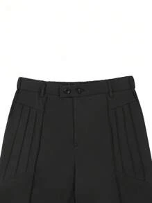 Manfinity Mode 男士正装褶皱西装裤，修身直筒裤，休闲百搭灰色正装裤 - 黑色 - 查看 4