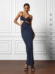 MISSGUIDED Music Festival Cut Out Detail Cami Bodycon Maxi Dress Cute Sundress - Royal Blue - View 2