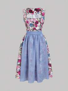 Fairmaia Romantic Floral Textured Vintage Style Women's German Dirndl Dresses, Summer