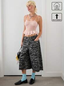 COUREZ Denim Camo Jorts /Y2K Street Wear Summer Outfits For Women Summer Shorts Vintage 100%Cotton