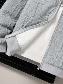 1pc Teens' Casual Simplistic Letter Jacquard Hooded Long Sleeve Jacket, Suitable For Everyday Wear, Autumn/Winter Fall - Grey - View 3