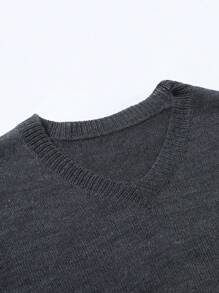 Manfinity Homme Men's Casual Lettered Logo Short Sleeve Knit Top, Summer Back To School - Dark Grey - View 6