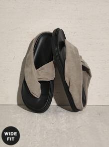 SHUZIA Damen Weit geschnittene Slipper Sandalen mit dickem Boden, bequem für den Alltag, Outdoor, Wildleder, grau - Hellgrau - Übersicht 6
