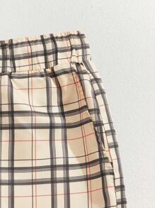 Manfinity BRENVOR Áo thun nam tay ngắn họa tiết kẻ caro & quần short cạp rút, trang phục mùa hè cổ điển, trang phục ấm áp - Nhiều màu - Xem 4