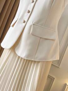 SHEIN Unity 2pcs Apricot Elegant Camisole Top With Pleated A-Line Skirt Set