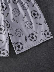 SHEIN Bộ đồ ngủ trẻ em Dozemod dành cho bé trai tuổi teen, kiểu dáng tối giản, họa tiết bóng đá, cổ tròn, tay ngắn, quần short, dáng rộng, thoải mái, 2 món. - Màu xanh Bạc hà - Xem 6