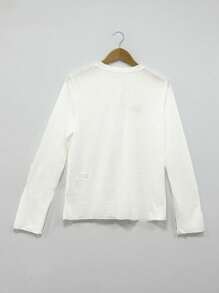 INAWLY Letter Print Casual Front Button Thin Jacket, Suitable For Spring & Autumn - White - View 2