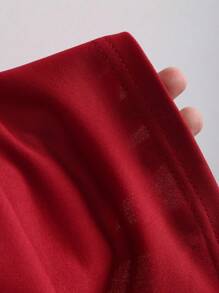 Sweetra Đầm mini trễ vai bất đối xứng tay nơ bó eo mới cho nữ, thích hợp để đi làm, du lịch, mặc hàng ngày, mùa xuân và mùa hè - Màu Đỏ Sâu - Xem 3