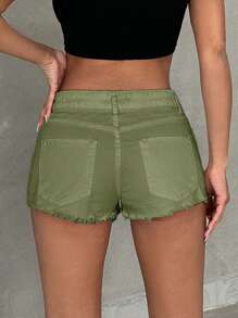 EURMUSE Pantalones cortos vaqueros de algodón 100% con borde deshilachado de unicolor - Verde - Ver 2