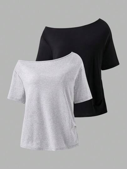 Sparklyn Tonårsflickor Casual Enfärgad Asymmetrisk Halsringning Kortärmad T-shirt