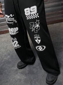 AXEPEAK 男士简约印花设计休闲日常运动裤 - 黑色 - 查看 4