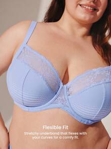 LUVLETTE 加全覆盖支撑透气钢圈网眼蕾丝优雅蓝色迷你文胸性感内衣 - 紫色 - 查看 5