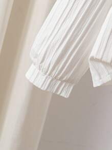 SHEIN 女孩优雅蕾丝边刺绣双层彼得潘领长袖抽绳前扣休闲公主衬衫，适合度假、旅行、派对、生日礼物、春秋、返校秋冬 - 白色 - 查看 6