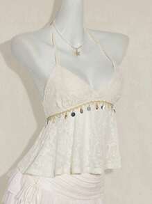 SHEIN ICON Top tipo halter casual de unicolor con colgante de concha como decoración