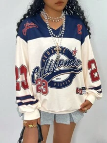 INAWLY Áo nỉ dài tay in chữ cổ chữ V cỡ lớn cho nữ, tốt nghiệp, trở lại trường, tốt nghiệp, giáo viên, áo chui đầu trở lại trường, mùa thu đông, mùa thu - Nhiều màu - Xem 3