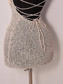 SHEIN ICON Váy mini co giãn buộc lưng một bên vai họa tiết hoa móc - Màu vàng - Xem 8